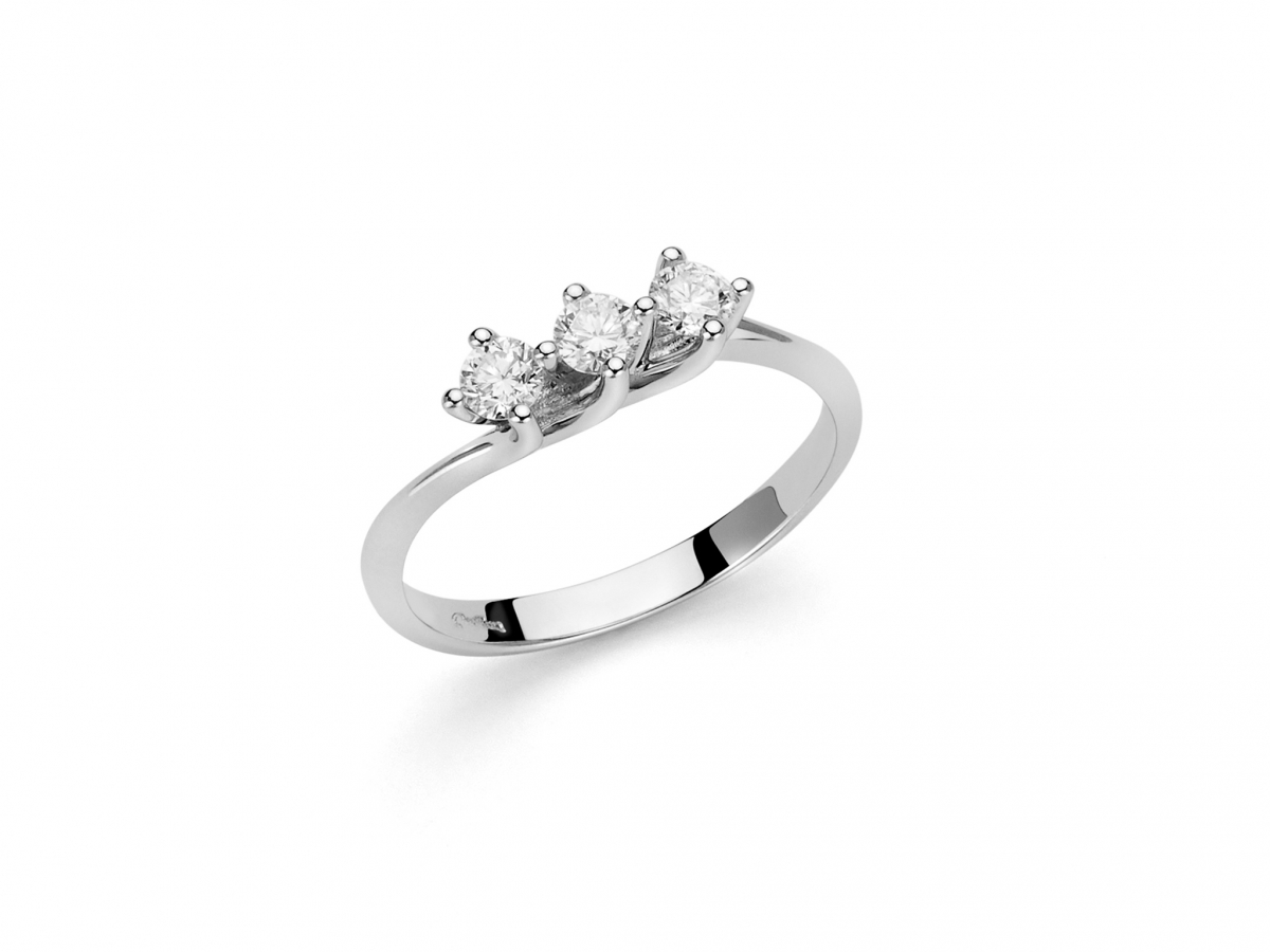 18K White Gold 0.39ct Natural Diamonds Trilogy Ring MILUNA