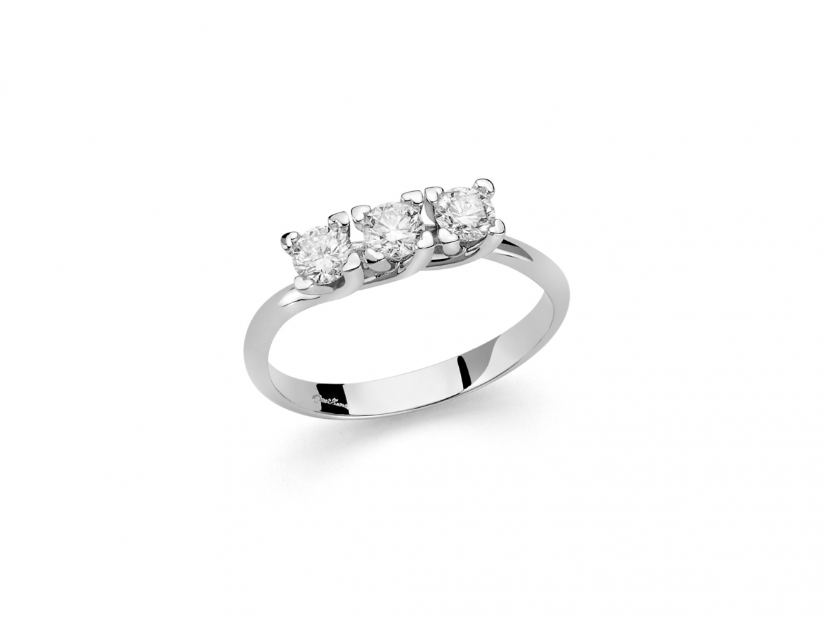 18K White Gold 0.48ct Natural Diamonds Trilogy Ring MILUNA
