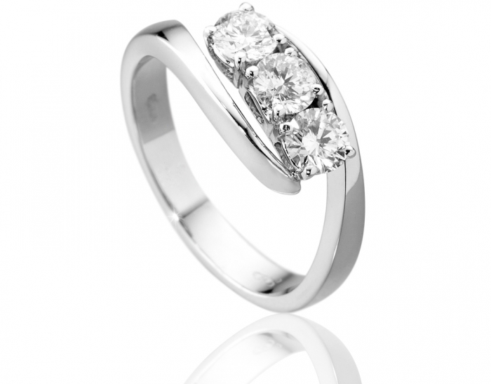 18K White Gold with 0.78ct Diamonds Trilogy Ring