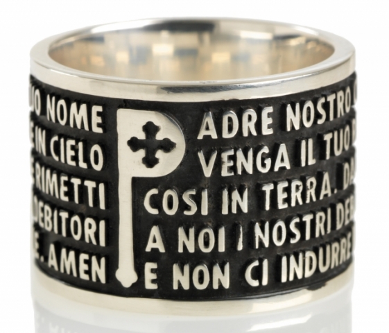 Anello Padre Nostro In Argento 925 Brunito - Preghiera In Latino - Gioiello Religioso Fatto A Mano Made In Italy - Misura 24