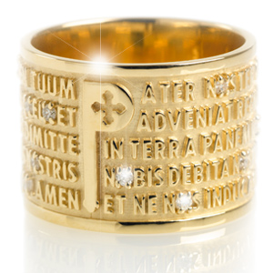 Anello Tuum Origine in Oro giallo 18kt con Padre Nostro in latino e diamanti
