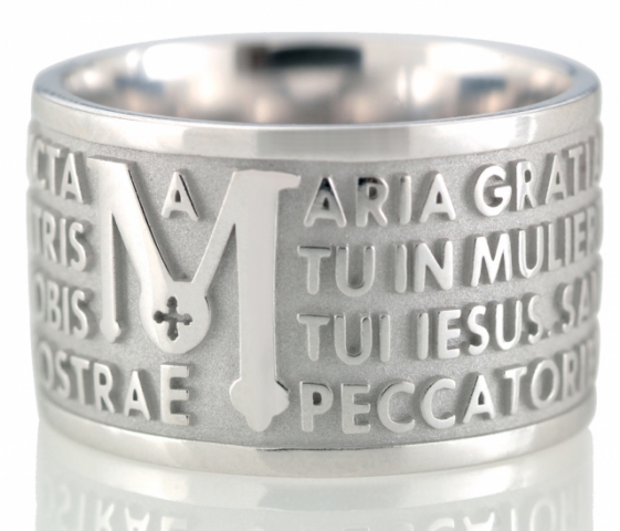 Anello Tuum Tuam in Oro bianco 18kt con Ave Maria in latino