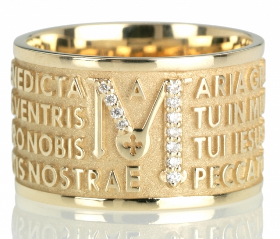 Anello Tuum Tuam in Oro giallo 9kt e diamanti con Ave Maria in latino