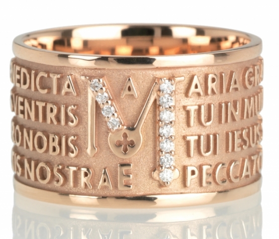 Anello Tuum Tuam in Oro rosa 9kt e diamanti con Ave Maria in latino