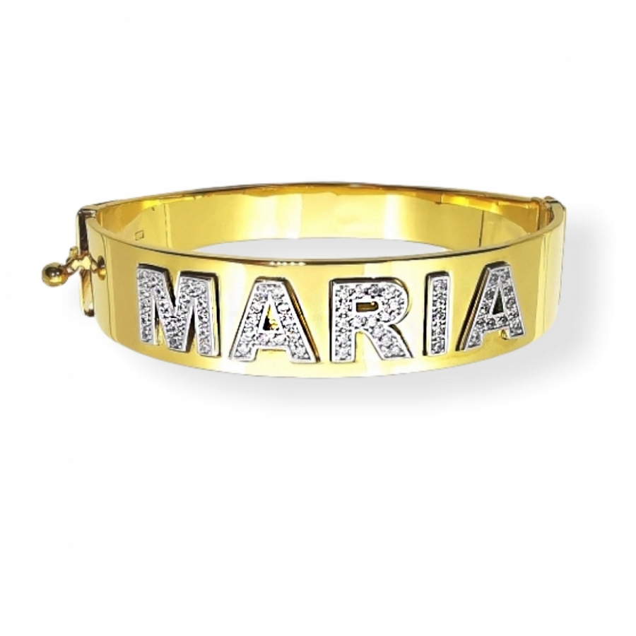 Bracciale a Fascia rigida personalizzabile con nome in Argento 925 e Zirconi