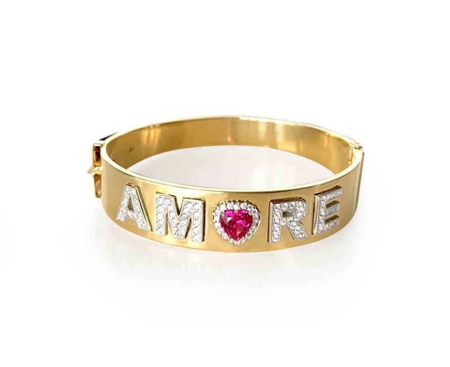 Bracciale a Fascia rigida personalizzabile con nome in Argento 925 e Zirconi