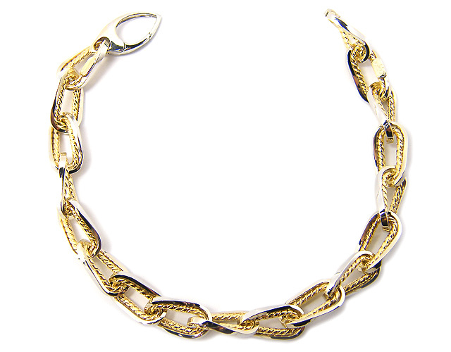 Bracciale a maglie vuote in oro giallo e bianco 18kt