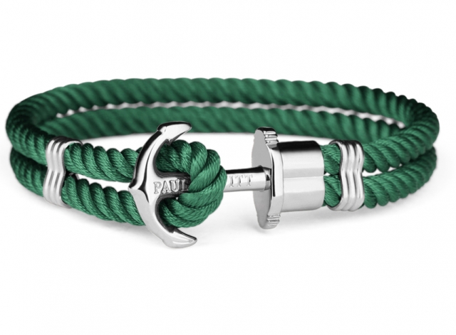 Paul Hewitt PHREPS - Anchor Bracelet Silver with Green Nylon