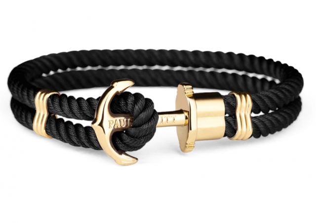 Bracciale con ancora Paul Hewitt PHREPS in metallo oro e nylon nero