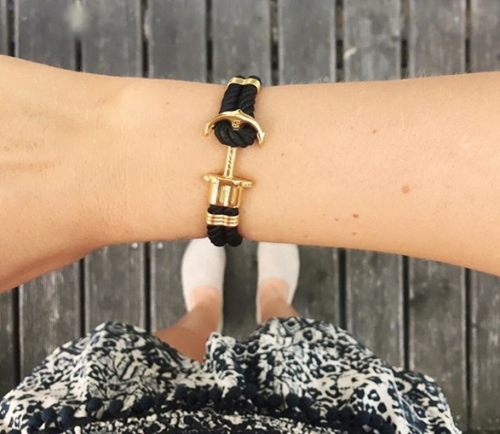 Bracciale con ancora Paul Hewitt PHREPS in metallo oro e nylon nero