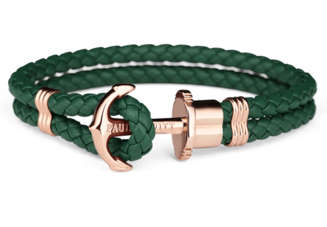 Paul Hewitt PHREPS - Anchor Bracelet Rose Gold with Green Leather