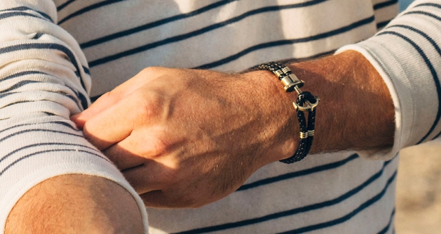 Bracciale con ancora Paul Hewitt PHREPS in tessuto nero