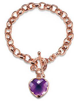 Bracciale con ciondolo cuore pendente in argento rosa 925 e ametista firmata Maria Cristina Sterling