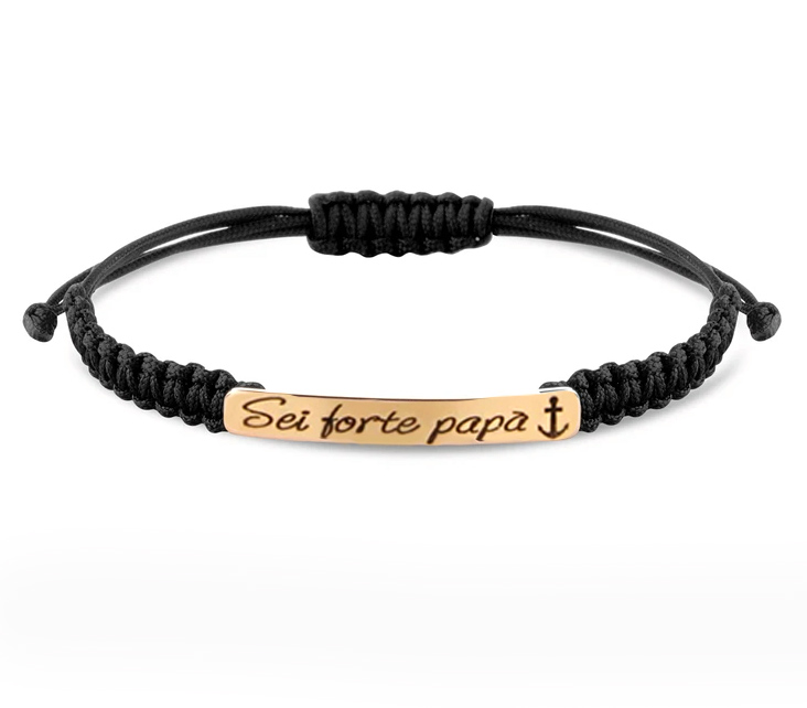 Bracciale con targhetta Sei Forte Papà in oro 9kt e laccio regolabile