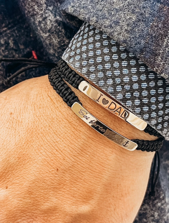 Bracciale con targhetta Sei Forte Papà in oro 9kt e laccio regolabile