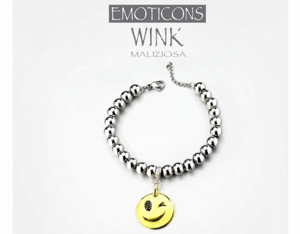 Bracciale Dimmi Jewels Emoticons smile Wink in acciaio e zirconi