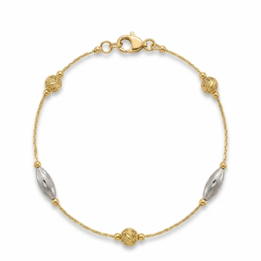 Bracciale Donna maglie ovali e pallini in oro giallo e bianco 18kt