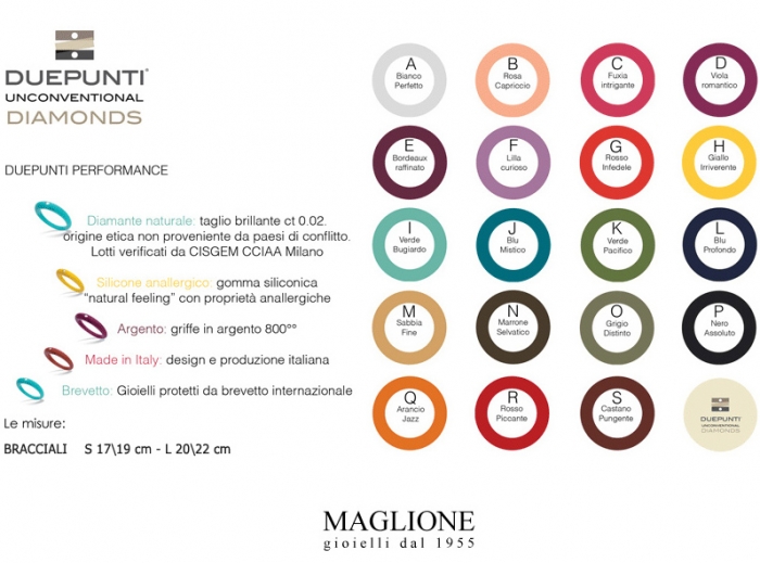 Bracciale Due Punti in silicone anallergico, argento e diamante