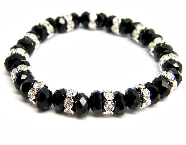 Bracciale fashion in argento, pietre dure nere e strass