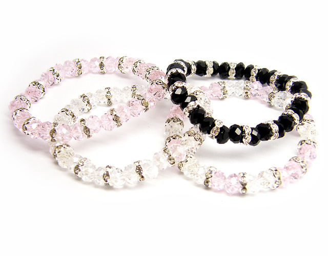 Bracciale fashion in argento, pietre dure nere e strass