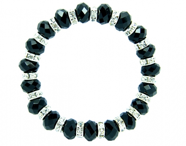 Bracciale fashion in argento, pietre dure nere e strass