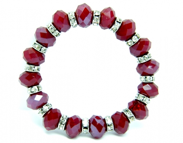 Bracciale fashion in argento, pietre dure rosse e strass