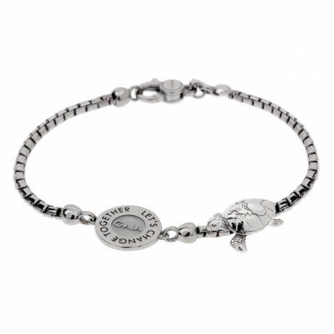Bracciale Gaia in argento brunito con catena a goccia spinello e medaglia