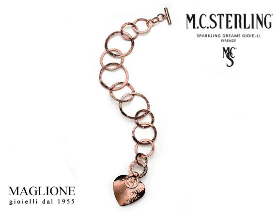 Bracciale Ikes con cuore pendente in argento rosa 925 firmato Maria Cristina Sterling