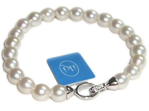 Bracciale IKI in oro bianco 18kt e Diamanti con Perle Coltivate Giapponesi 8.00 mm