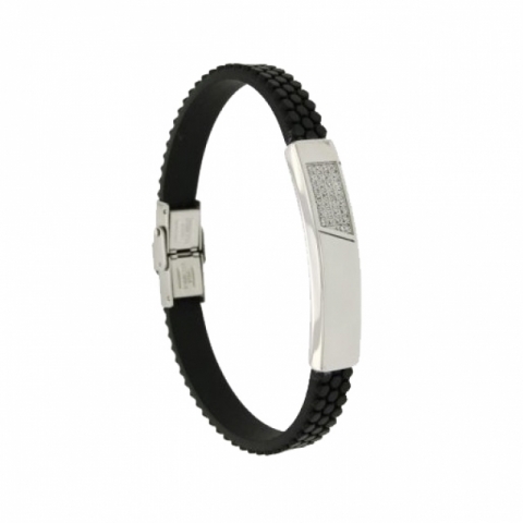 Stainless steel bracelet with rubber and zircons