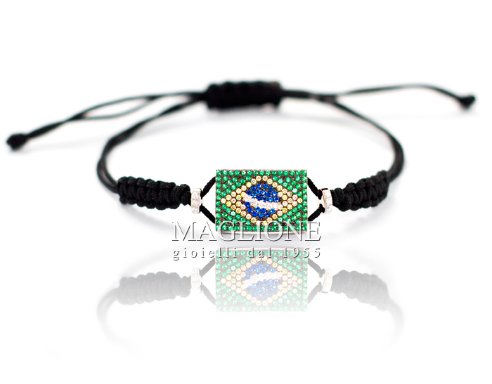Brazil flag bracelet with 925 silver and cubic zirconia