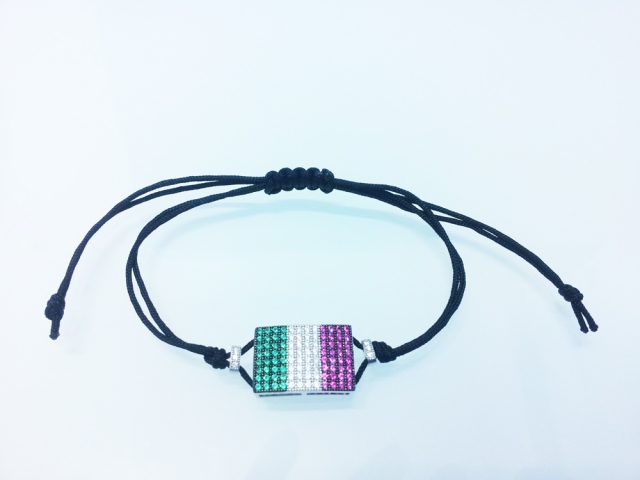 Bracciale in argento con bandiera ITALIA zirconata e cordino