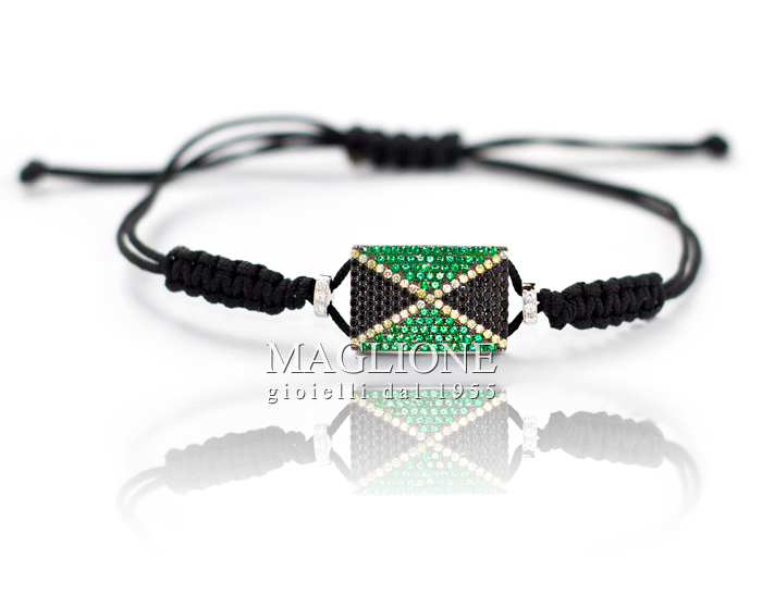 Jamaica flag bracelet with 925 silver and cubic zirconia