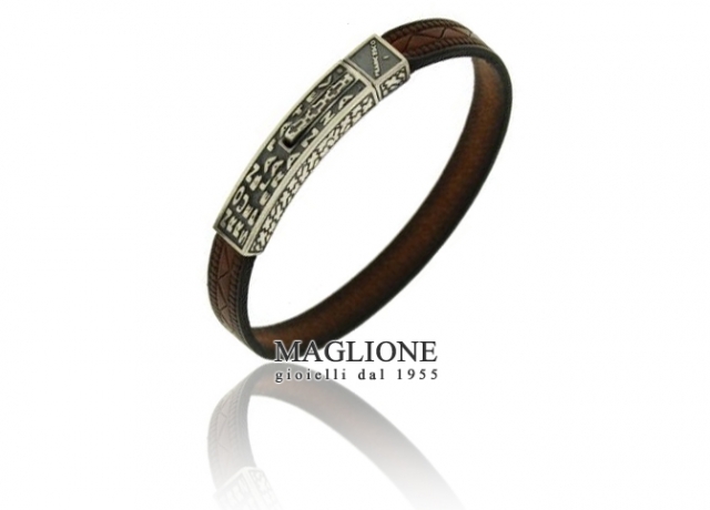 Bracciale in cuoio con targa argento e frase Papa Francesco