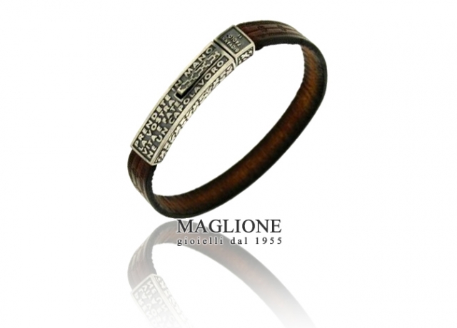 Bracciale in cuoio con targa argento e frase Papa Giovanni Paolo II