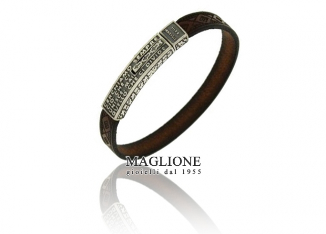 Leather bracelet with silver plate and phrase Pope Giovanni XXIII