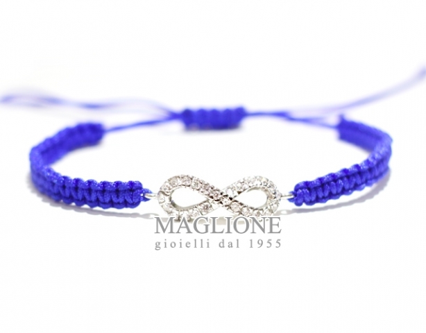 Bracciale Infinito in corda blu con simbolo Infinito in argento 925 e Swarovski