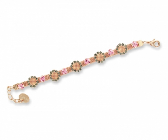 Bracciale KeMira in ottone rosa e mix di cristalli