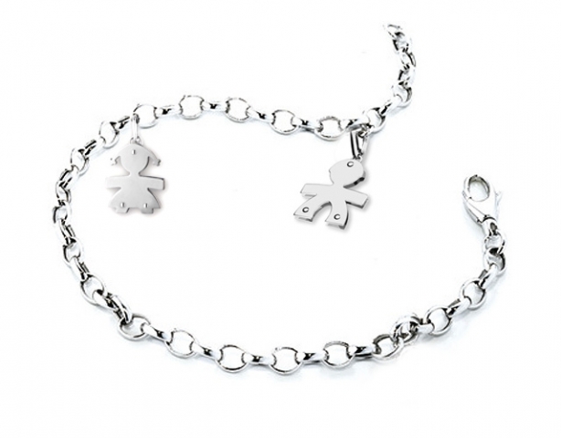 Bracciale Le Bebè con ciondoli CUCCIOLI maschio e femmina in oro bianco 18kt