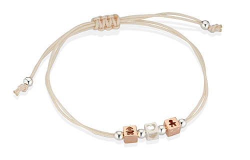 Bracciale Le Bebè - i dadini - maschietto e femminuccia in oro rosa con cuore in argento