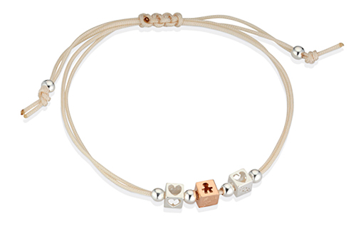 Bracciale Le Bebè - i dadini - maschietto in oro rosa con 2 cuori in argento