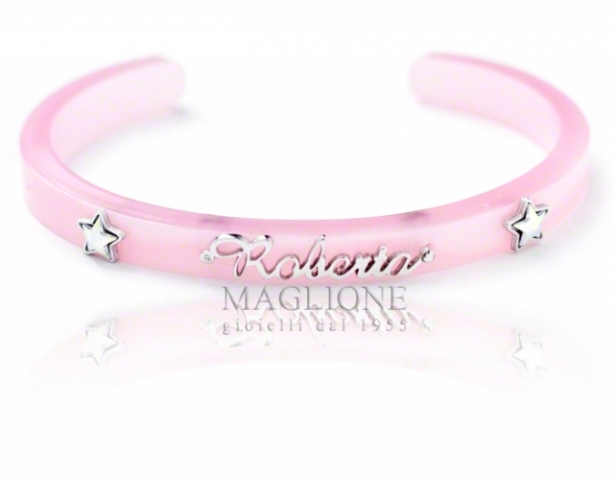 Bracciale Madreperla rosa personalizzabile con nome in acciaio bianco, giallo o rosa e Swarovski
