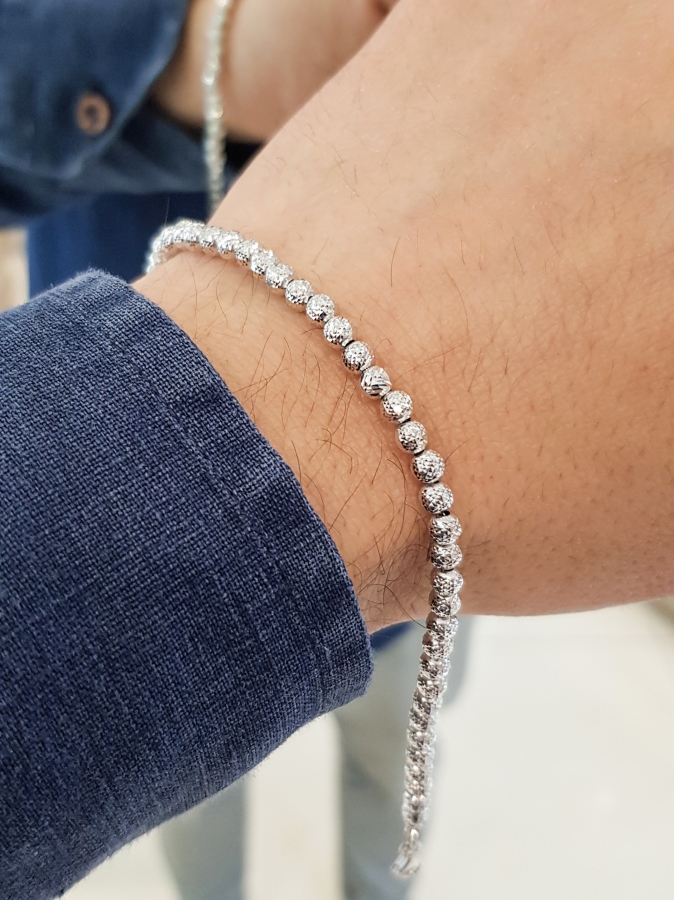 Bracciale maglia sfera diamantanta in oro bianco 18kt 