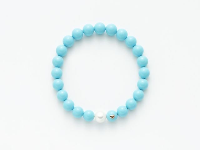 Bracciale Miluna a molla con sfere di Turchese, Perla e cuoricino in oro PBR1794