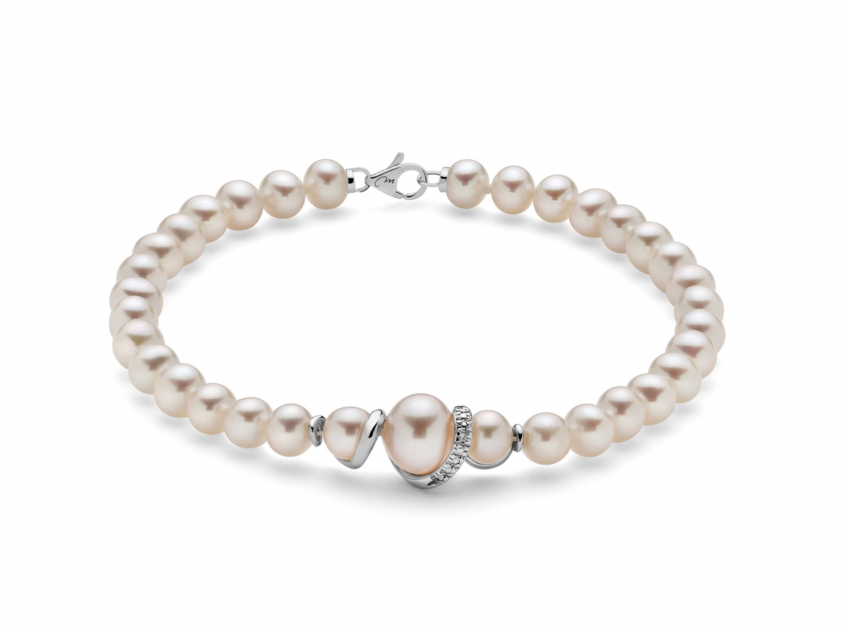 18K White Gold with Diamond and White Pearls Bracelet MILUNA