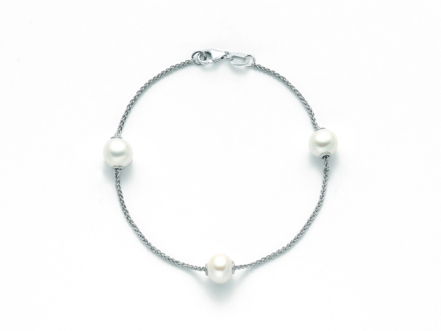 Bracciale MILUNA in argento 925 con 3 Perle Naturali e Diamante 0.02ct PBR2213AG
