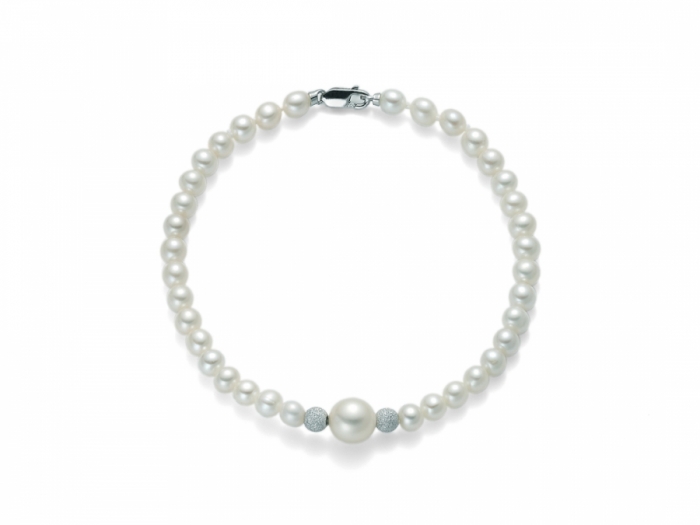 Bracciale Miluna in oro bianco 18kt con Perle e 2 sfere diamantate PBR1410