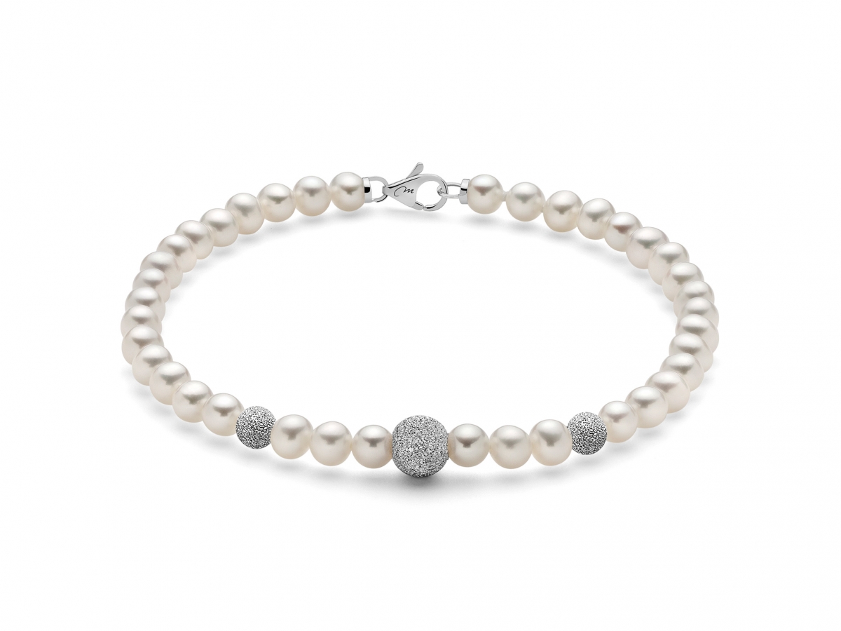 Bracciale Miluna in oro bianco 18kt con Perle e 3 sfere diamantate PBR894