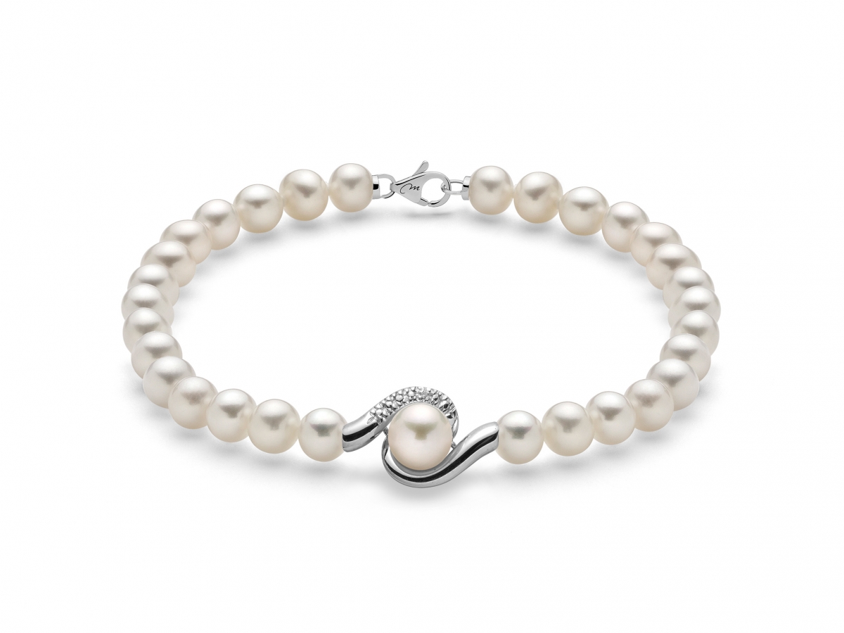 18K White Gold whit White Pearls and Diamond Bracelet MILUNA