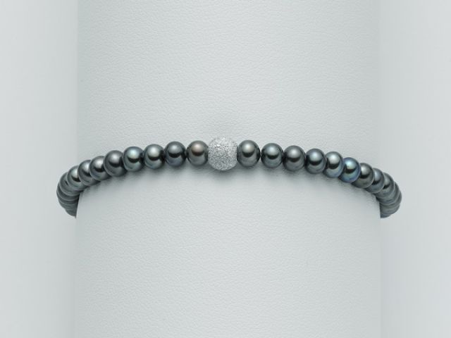Bracciale Miluna in oro bianco 18kt con Perle Nere e sfera diamantata PBR972
